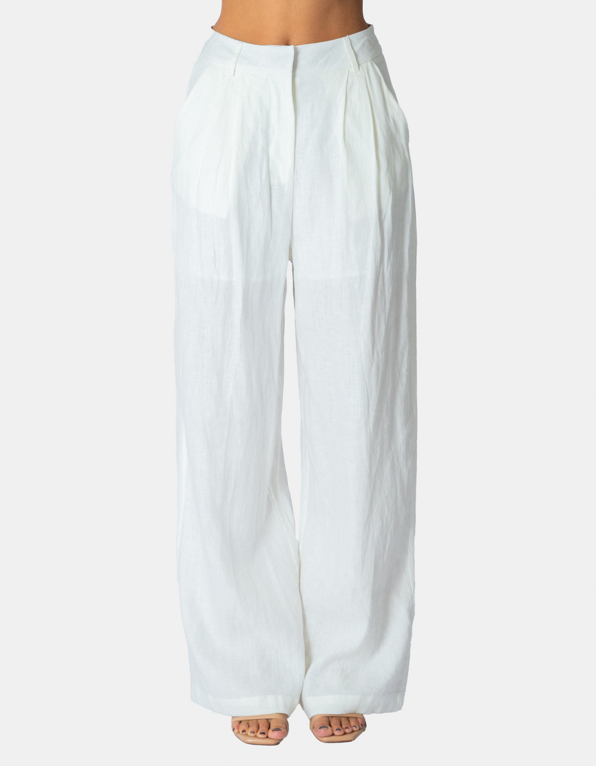 Seattle Tailored Wide Leg Linen Pants in White