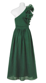 Alder One Shoulder Frill Midaxi Dress in Green