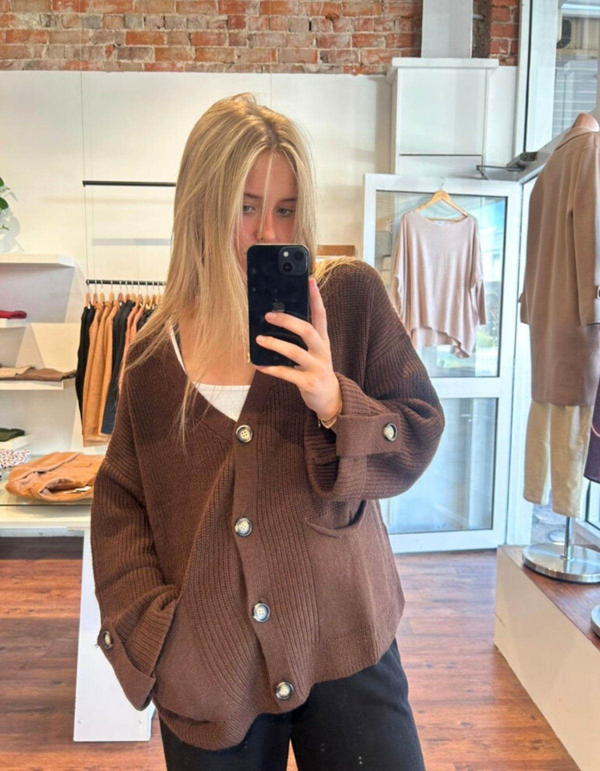 Zara Relaxed Button Up Knit Cardigan in Chocolate