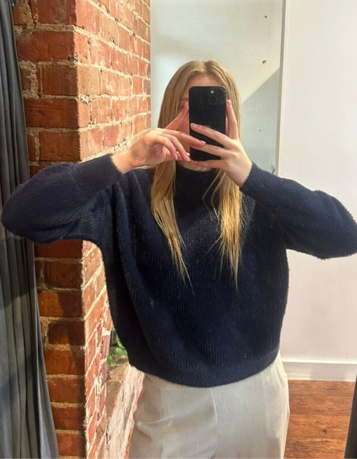 Sydney Crew Neck Brushed Knit Jumper in Navy