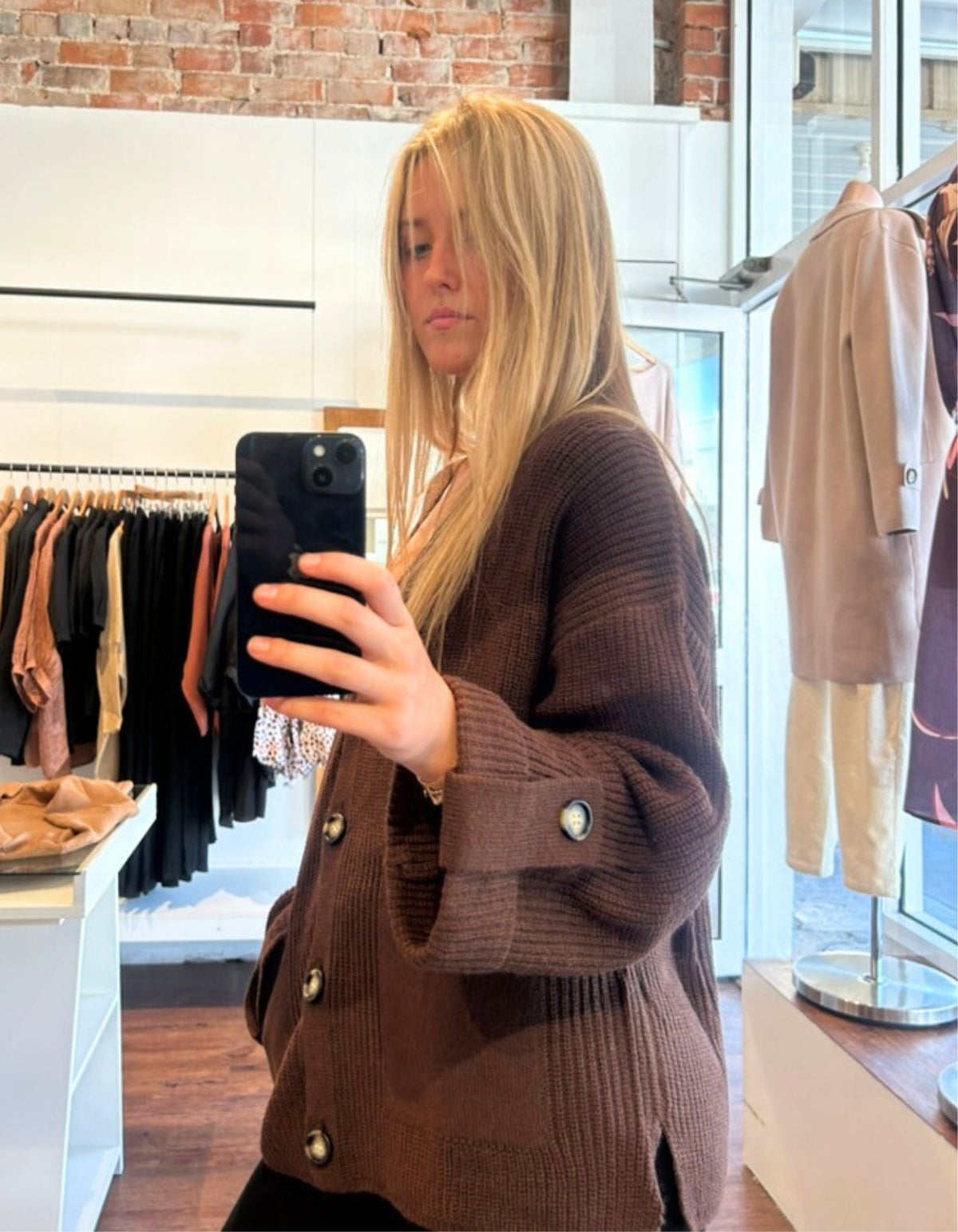 Zara Relaxed Button Up Knit Cardigan in Chocolate