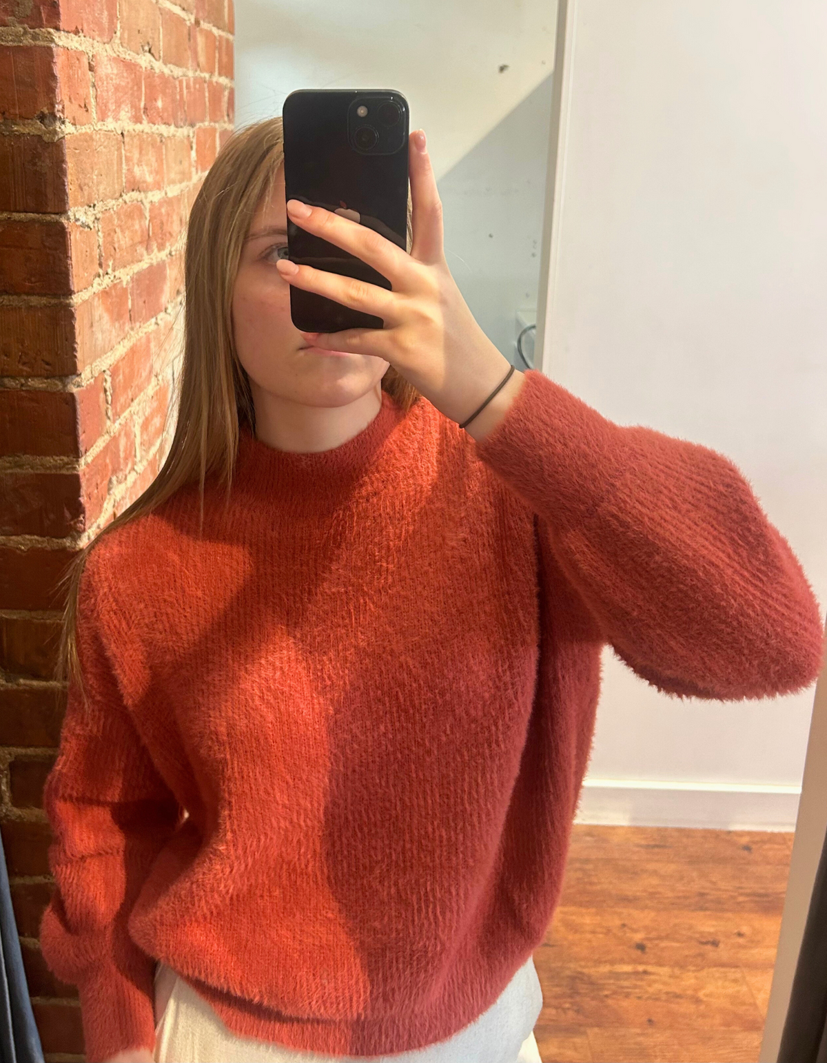 Sydney Crew Neck Brushed Knit Jumper in Rust