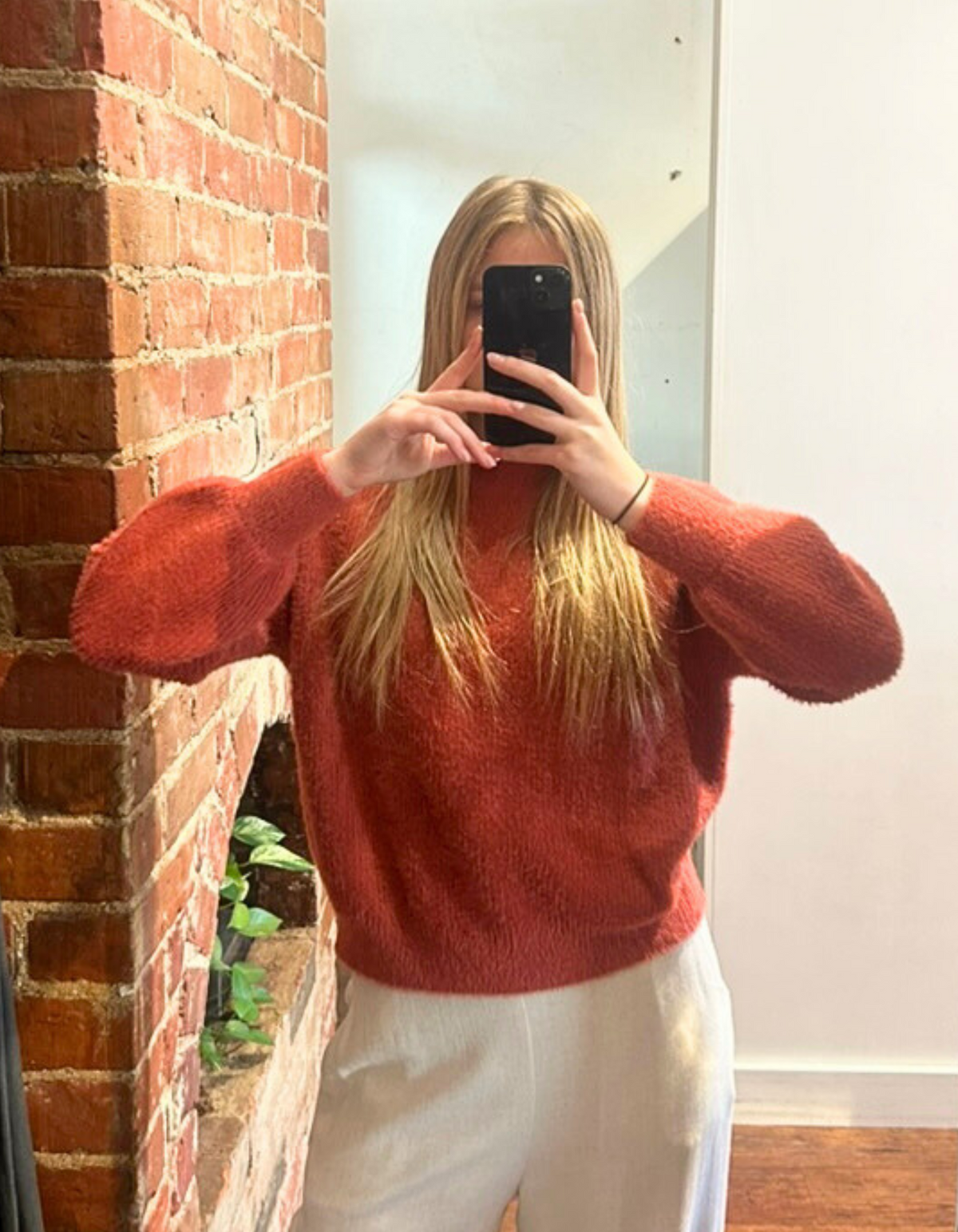Sydney Crew Neck Brushed Knit Jumper in Rust