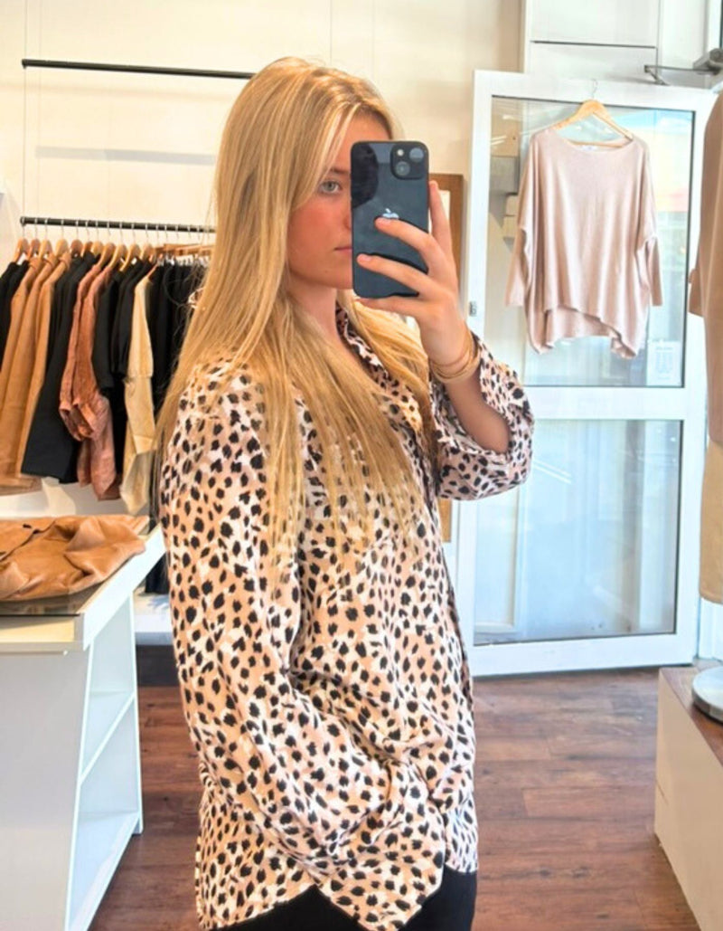 Indie Relaxed Button Up Shirt in Leopard Print