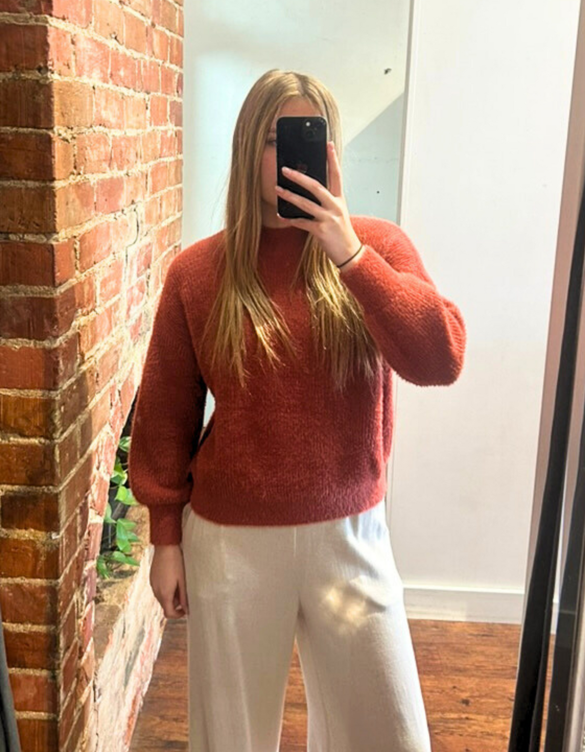 Sydney Crew Neck Brushed Knit Jumper in Rust