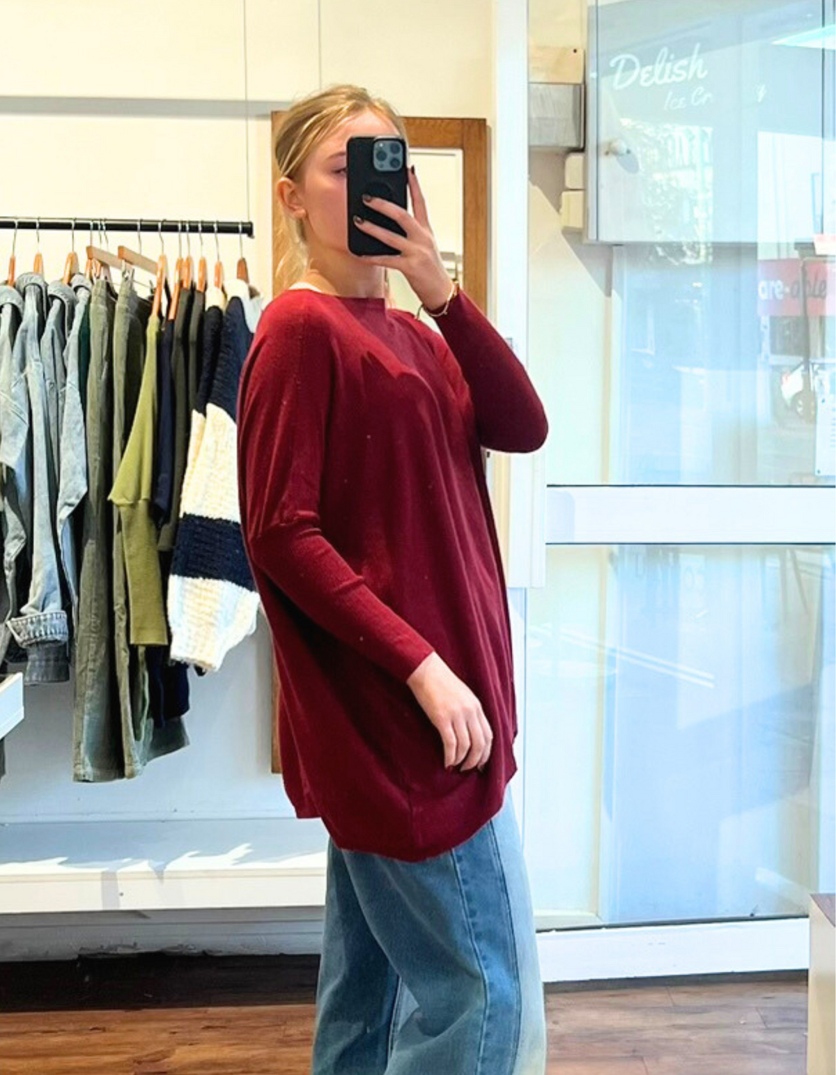 Willow Cotton Knit Jumper in Wine Red