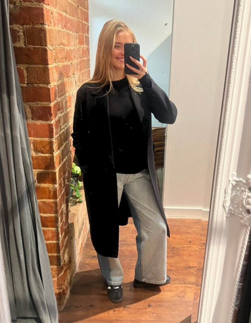 Ash Coatigan with Fabric Waist Tie in Black