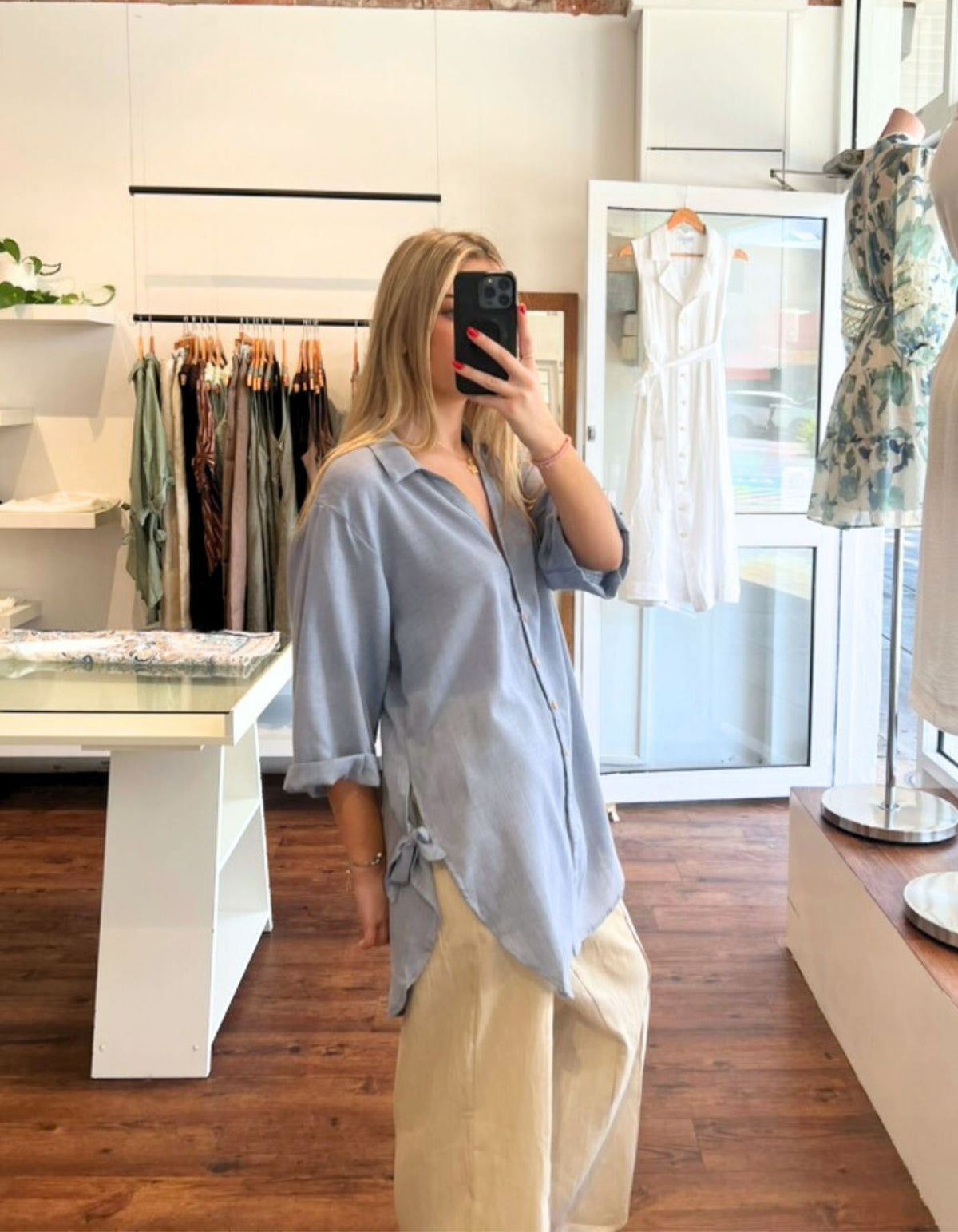 Hawthorn Oversize Button Down Shirt in Dusty Blue