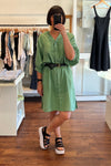 Burbank Relaxed Fit Button Down Dress in Cool Green Linen