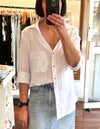 Tokyo V Neck Button Down Shirt in White Linen
