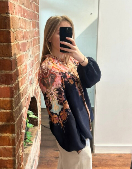 Khloe Button-Down Blouse in Midnight Bloom