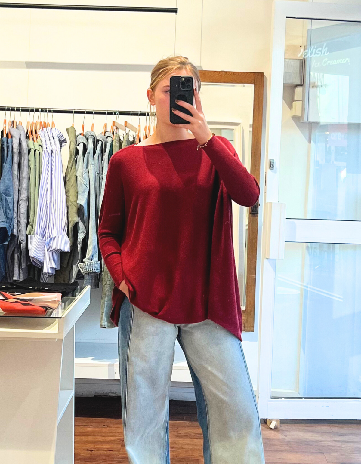 Willow Cotton Knit Jumper in Wine Red