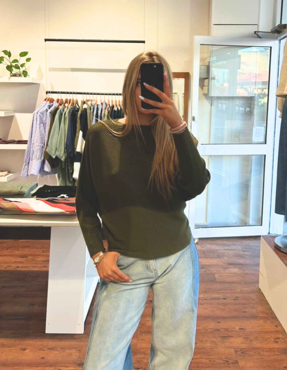 Addy Relaxed Fit Ribbed Knit Jumper in Khaki
