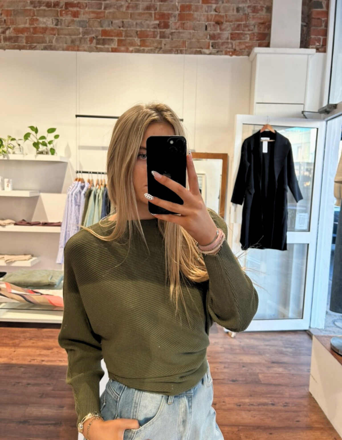 Addy Relaxed Fit Ribbed Knit Jumper in Khaki