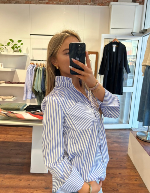 Carrie Button-Up Shirt in Blue Stripe