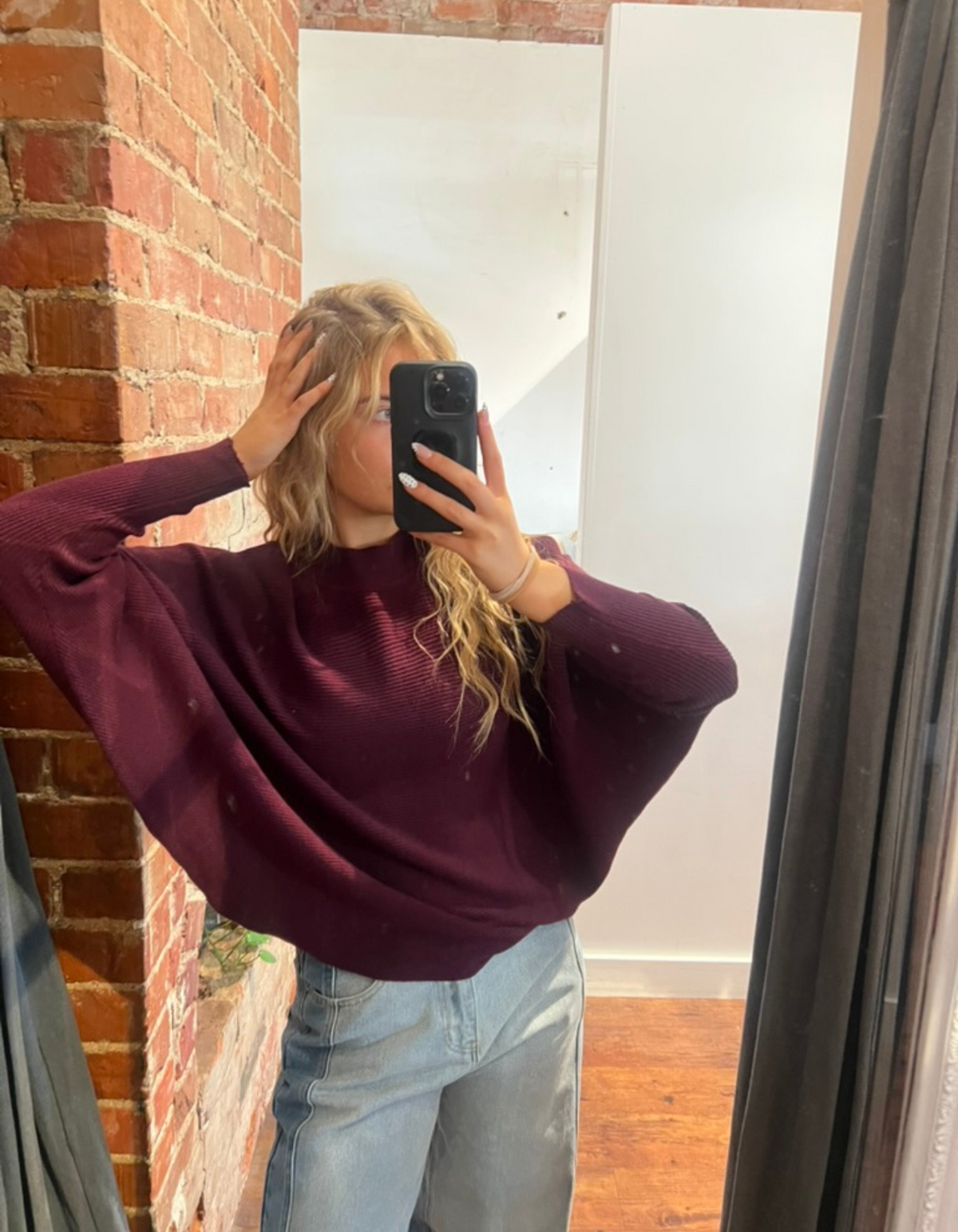 Solace Ribbed Knit High Neck Jumper in Plum