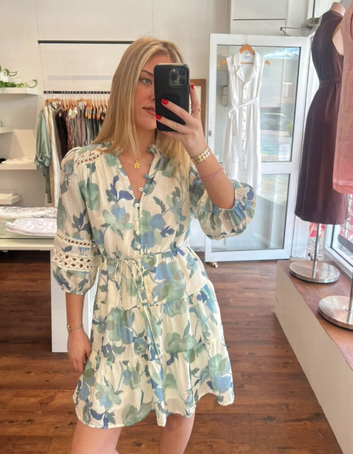 Arin 3/4 Sleeve Dress in Blue Floral
