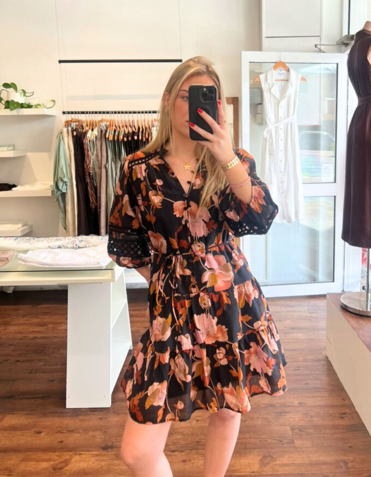 Arin 3/4 Sleeve Dress in Black Floral