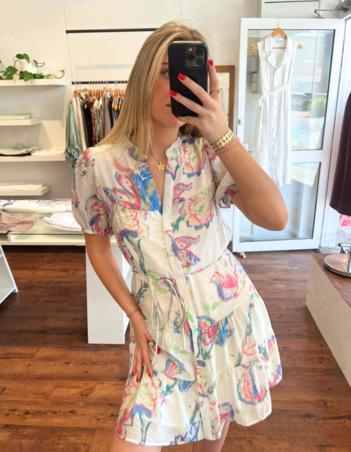 Maci V Neck Short Sleeve Dress in Multi Print