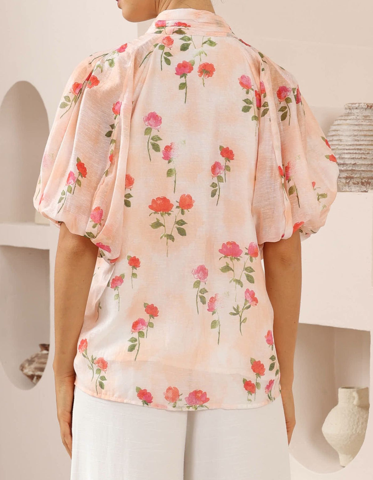 Amari Button Down Blouse in Pink Floral Print