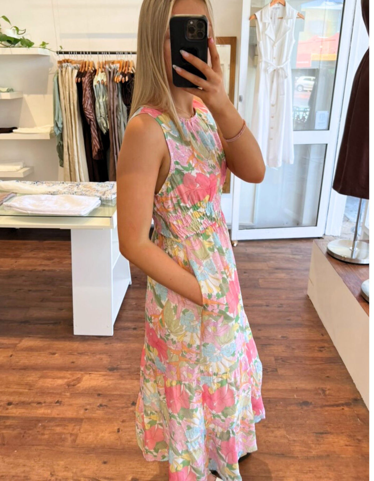 Mavi Elastic Waist Midi Dress in Floral