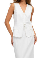 Quill Front Ties Sleeveless Vest Top in White