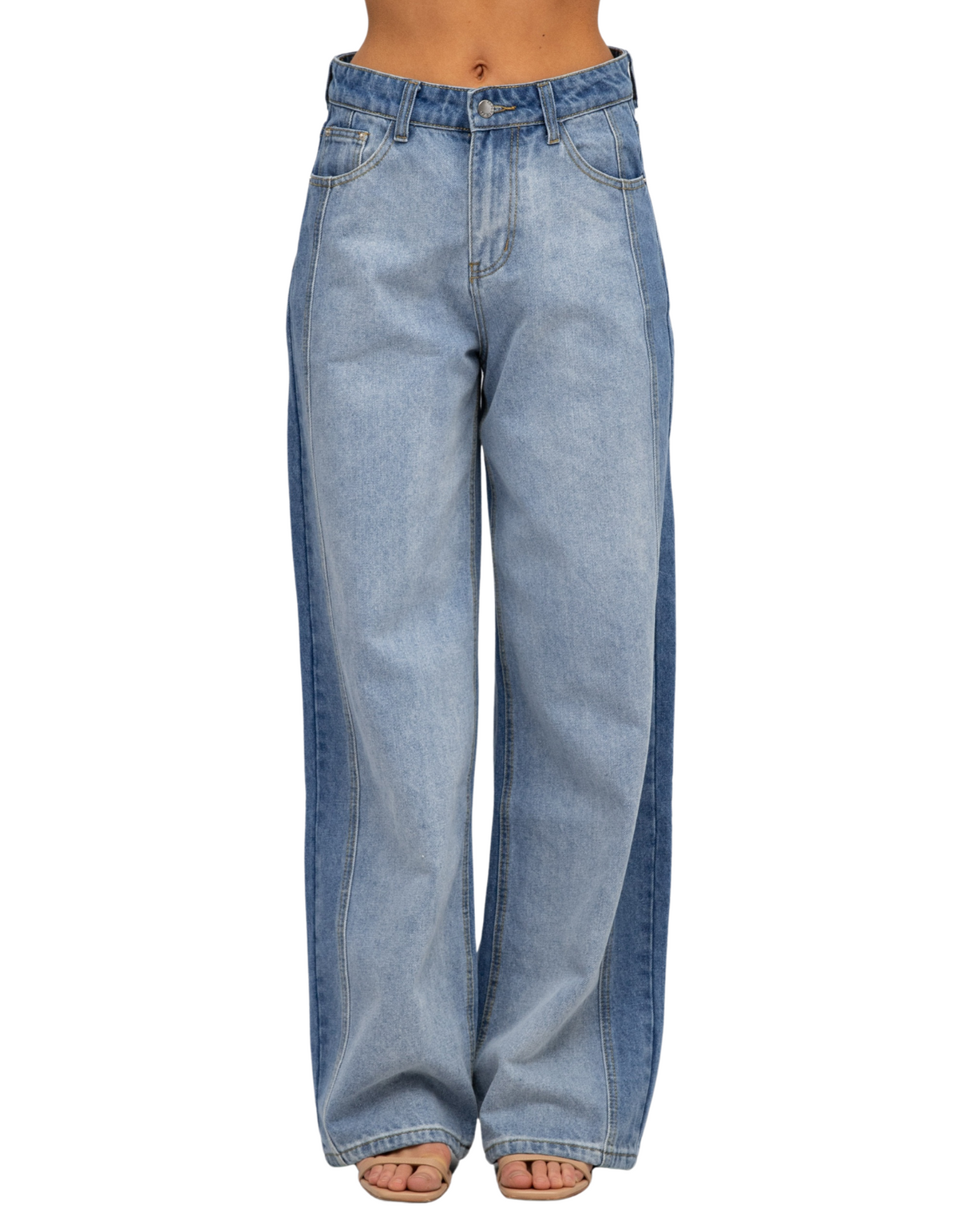 Tilly Contrast Panel Wide-Leg Jean in Blue Denim