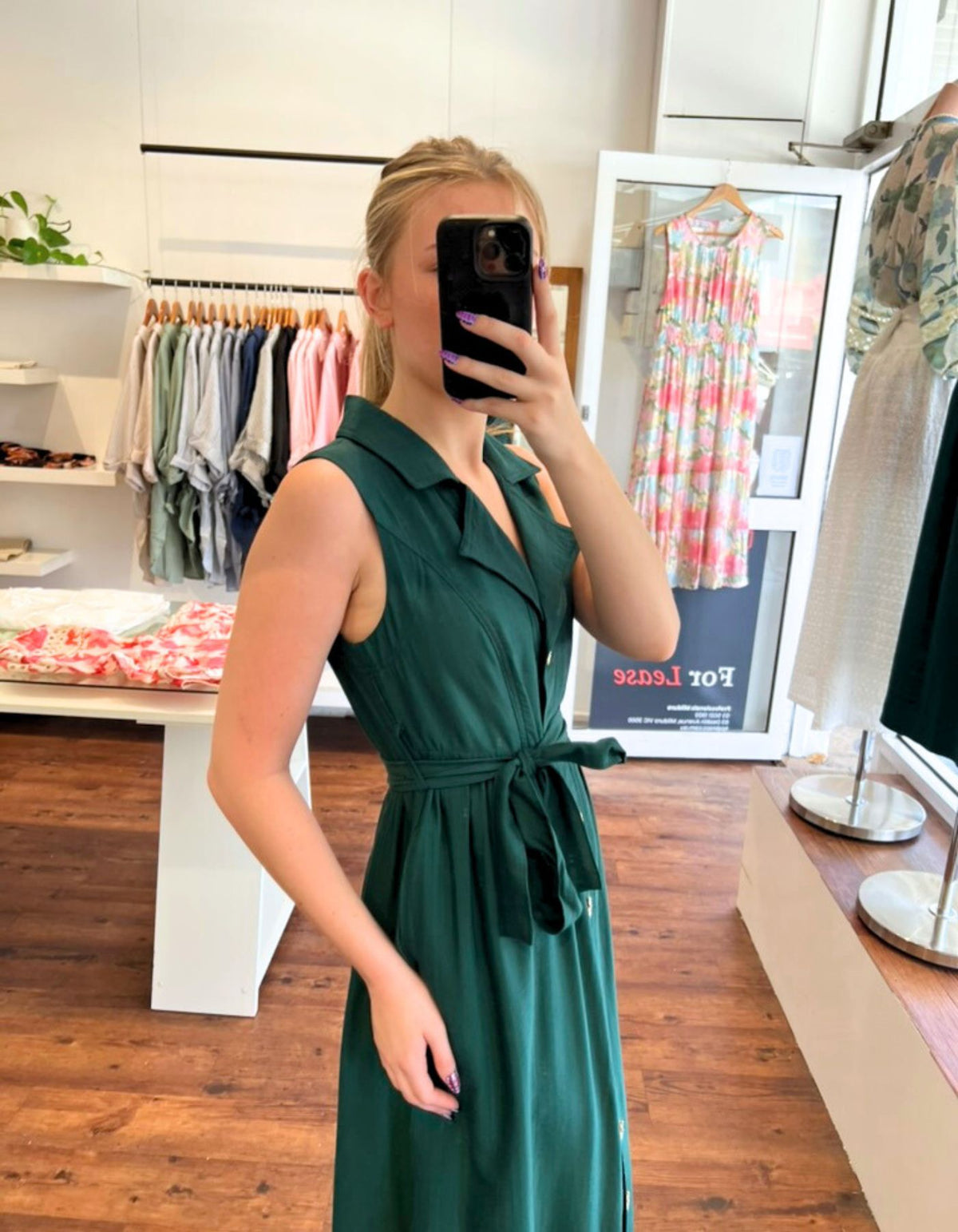 Tara Sleeveless Shirt Dress in Green