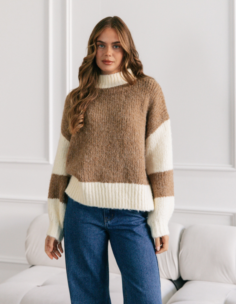 Scout Crew Neck Oversized Knit Jumper in Tan