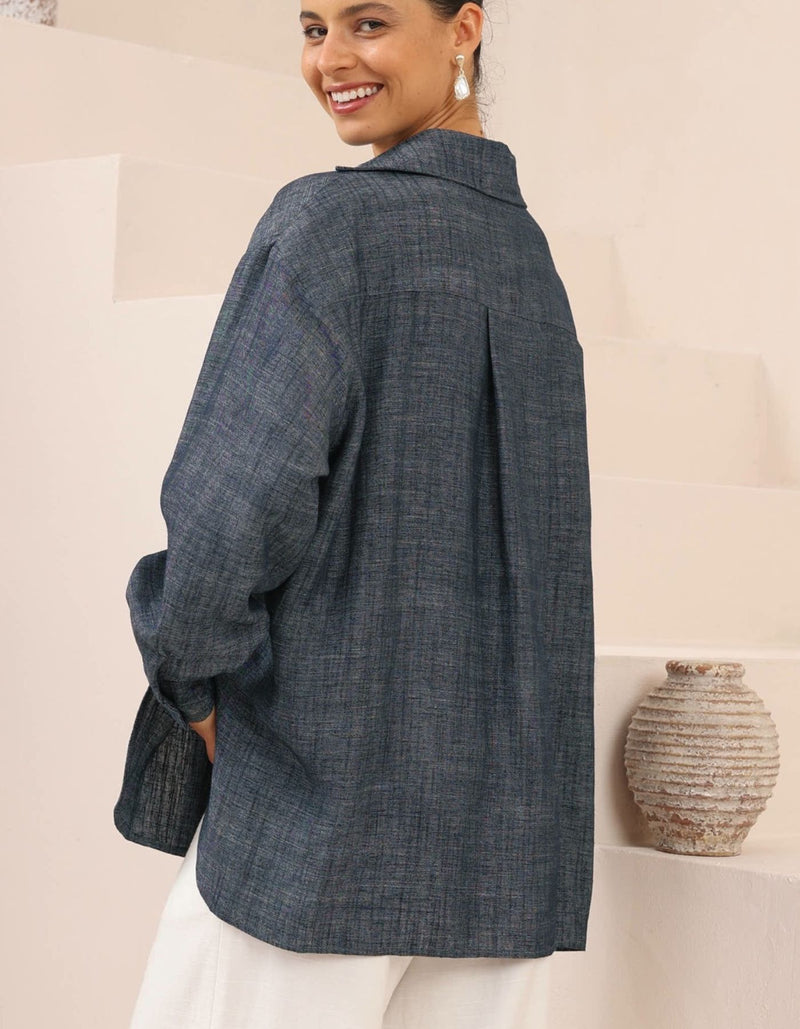 Billie Button Down Long Sleeve Shirt in Indigo