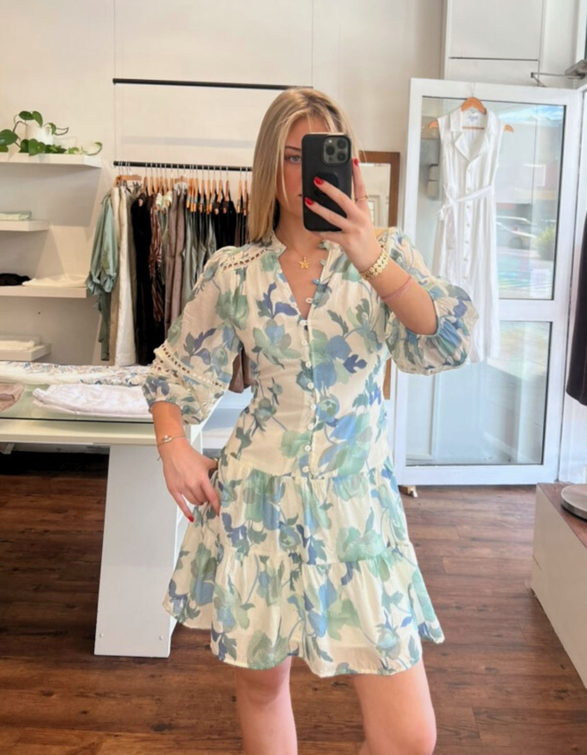 Arin 3/4 Sleeve Dress in Blue Floral