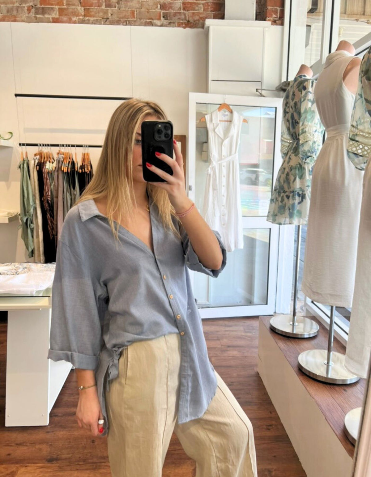 Hawthorn Oversize Button Down Shirt in Dusty Blue