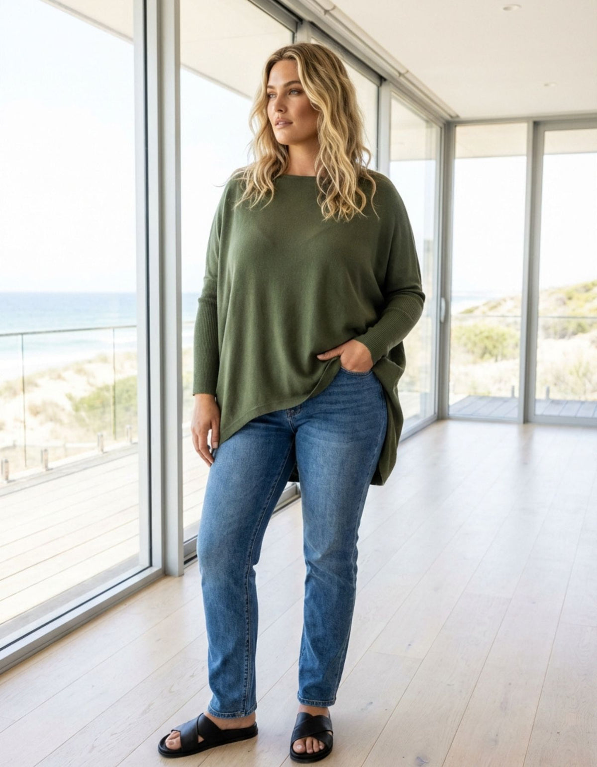 Willow Cotton Knit Jumper in Khaki