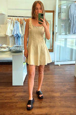 Skye Sleeveless Fitted Bodice Short Dress in Beige