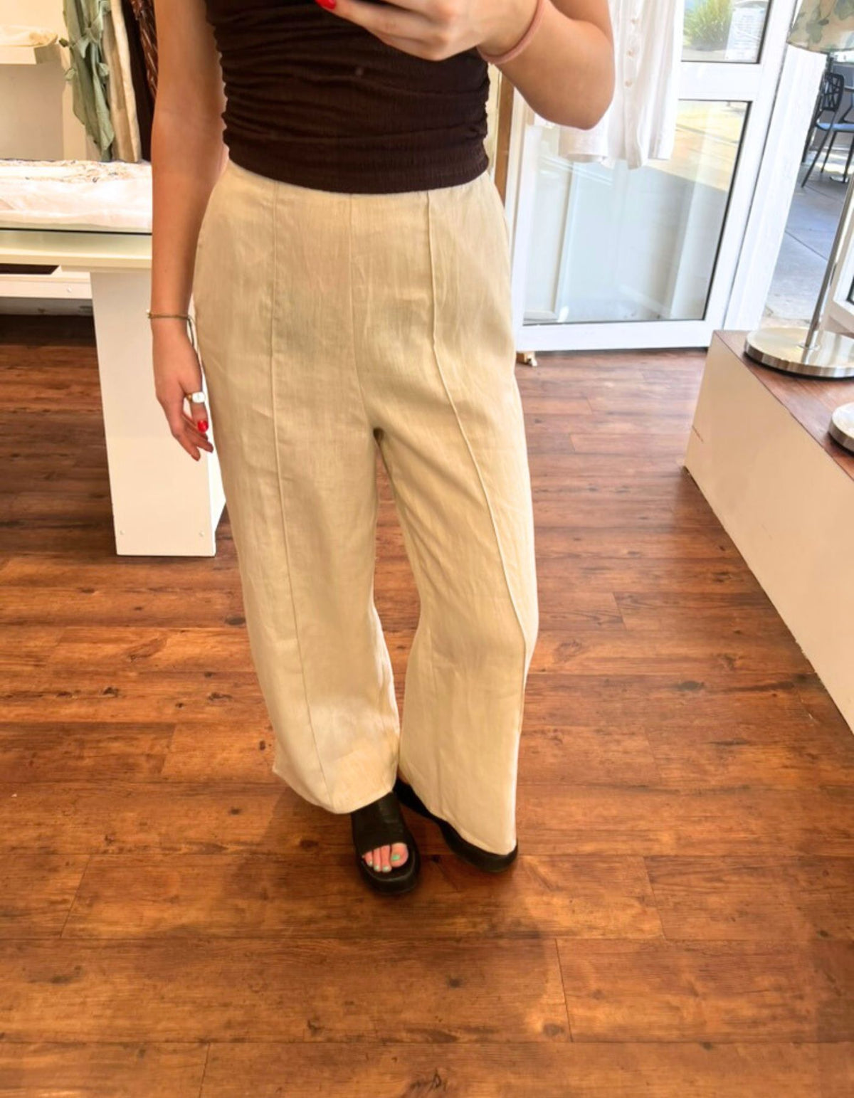 Farah Elastic Back Pants in Beige Linen