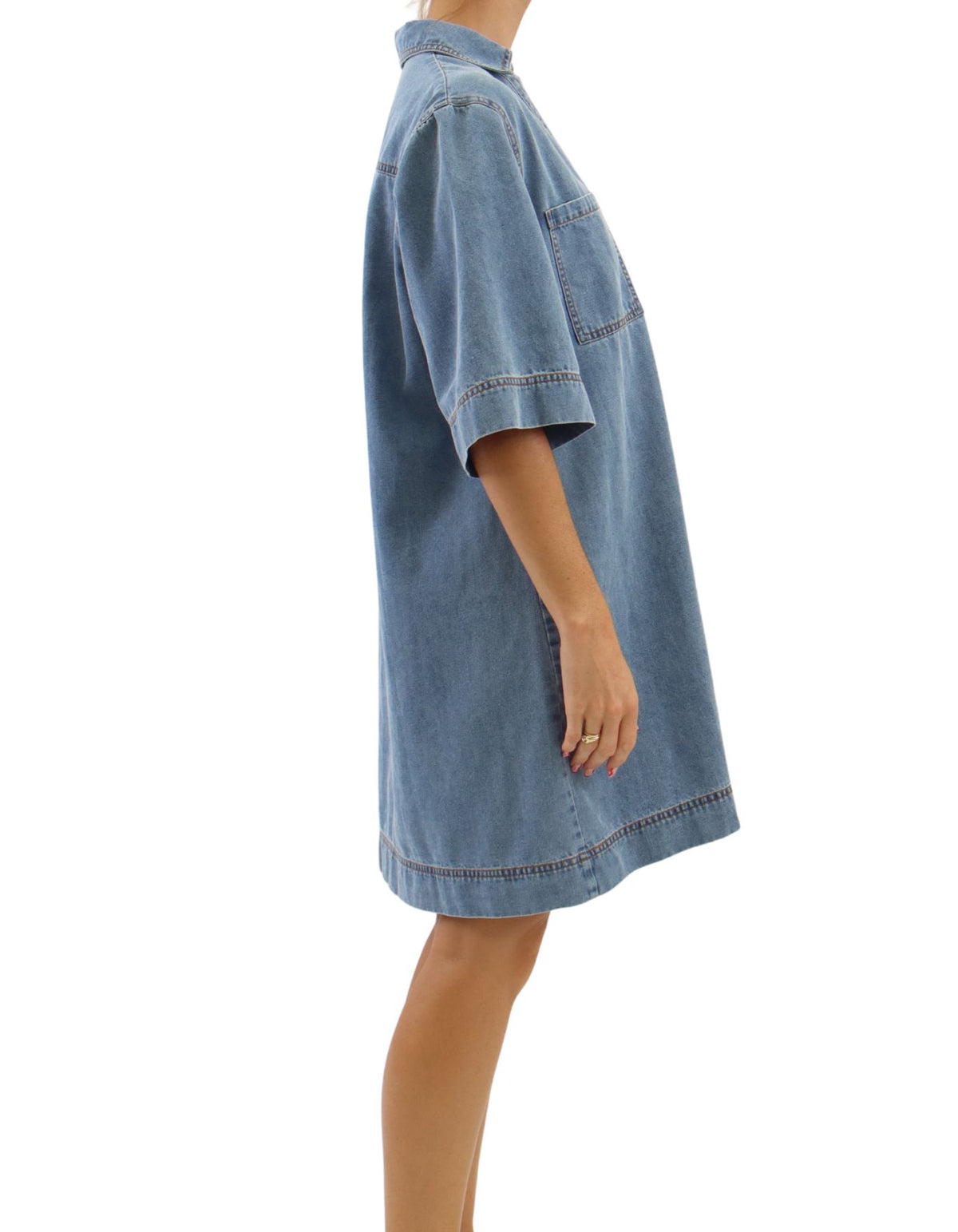 Lucy Short Sleeve Relaxed Dress in Blue Denim