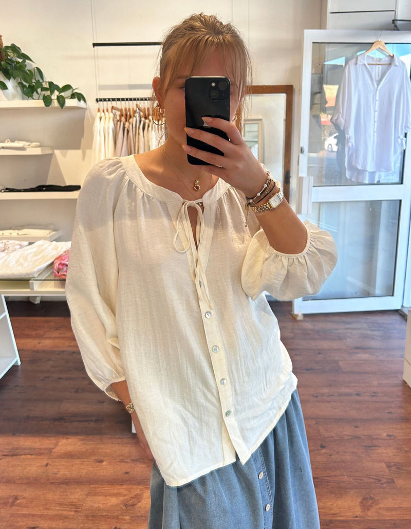 Echo Button Down V Neck Top in Ivory