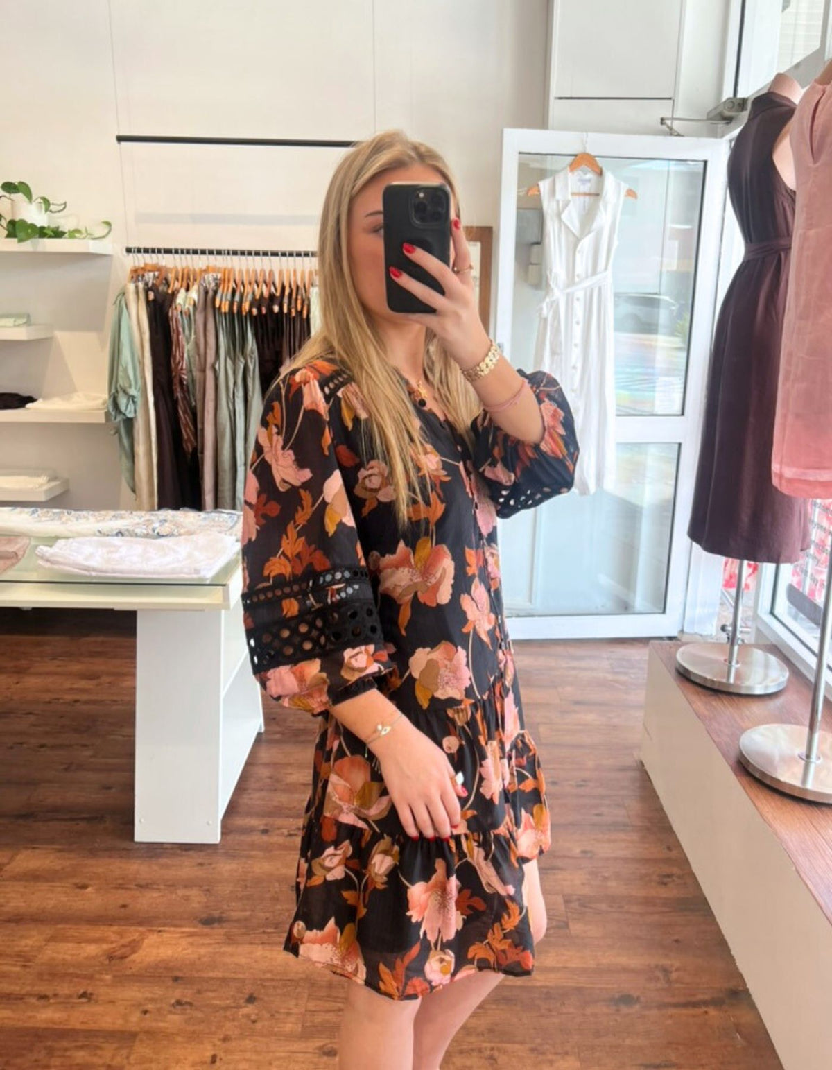 Arin 3/4 Sleeve Dress in Black Floral
