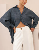 Billie Button Down Long Sleeve Shirt in Indigo