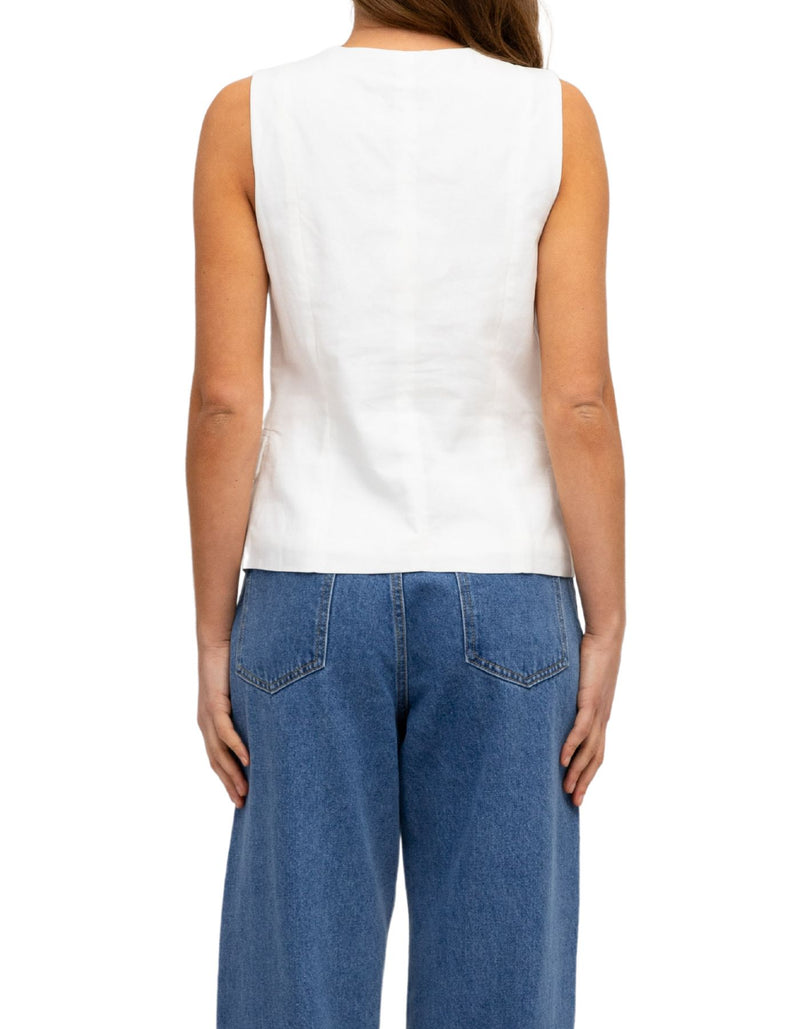 Quill Front Ties Sleeveless Vest Top in White