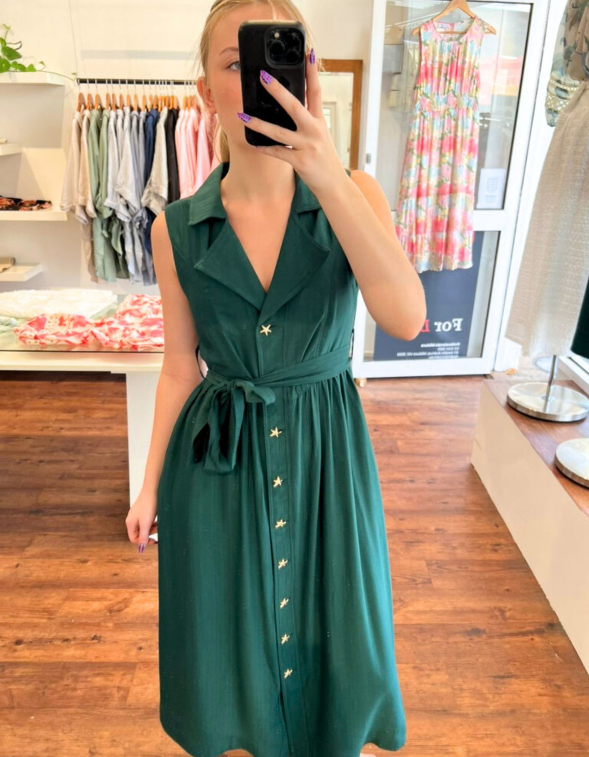 Tara Sleeveless Shirt Dress in Green