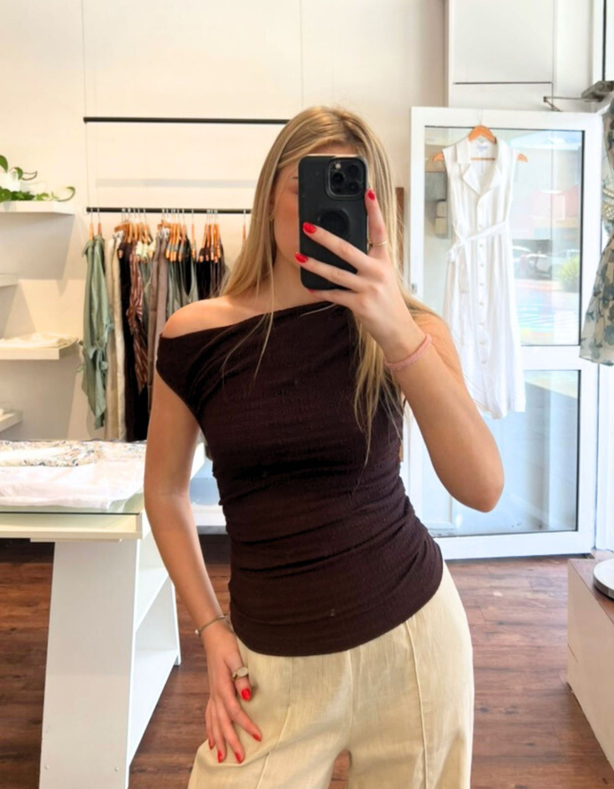 Sutton Drop Shoulder Top in Brown