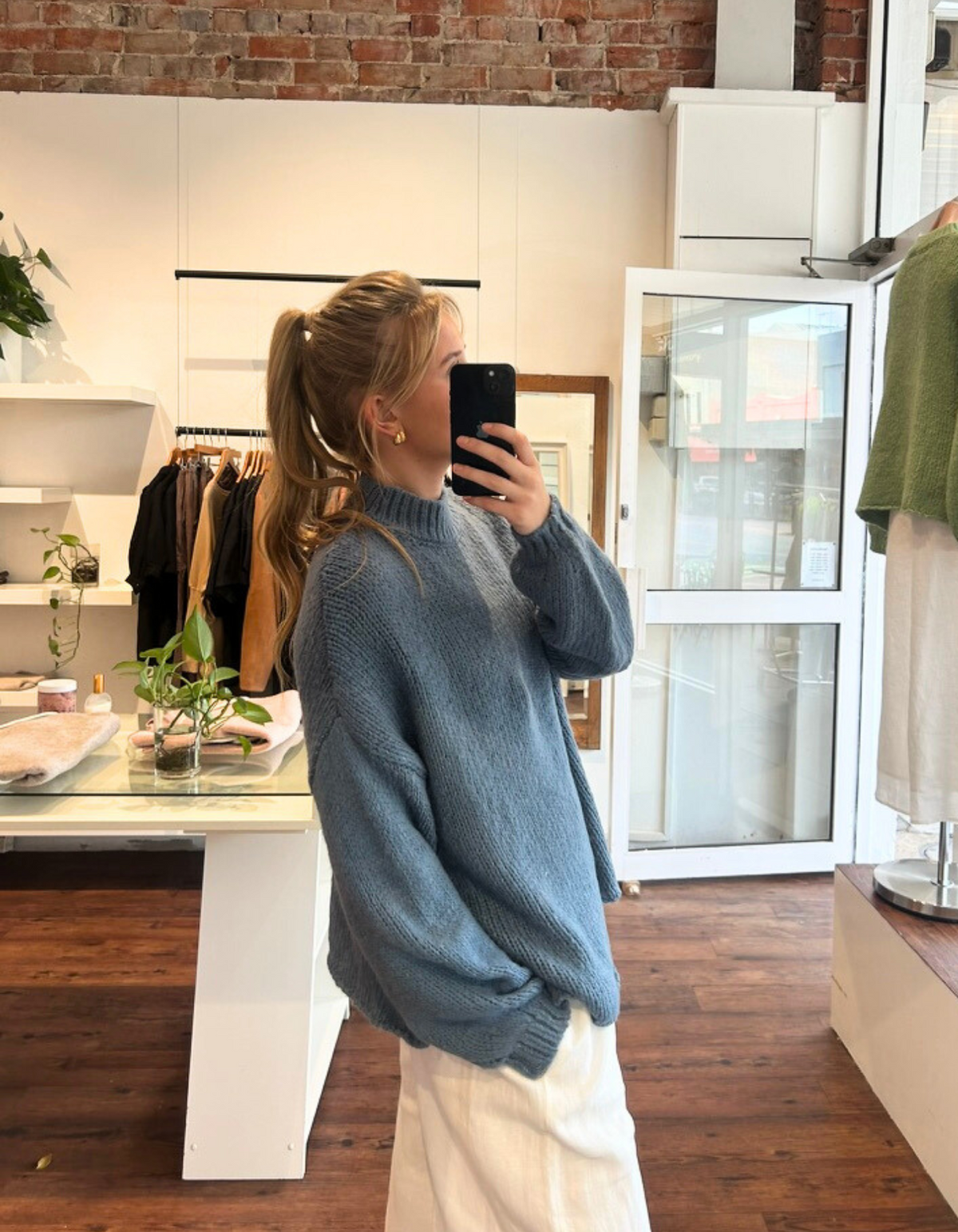 Cove Crew Neck Oversized Knit Jumper in Blue