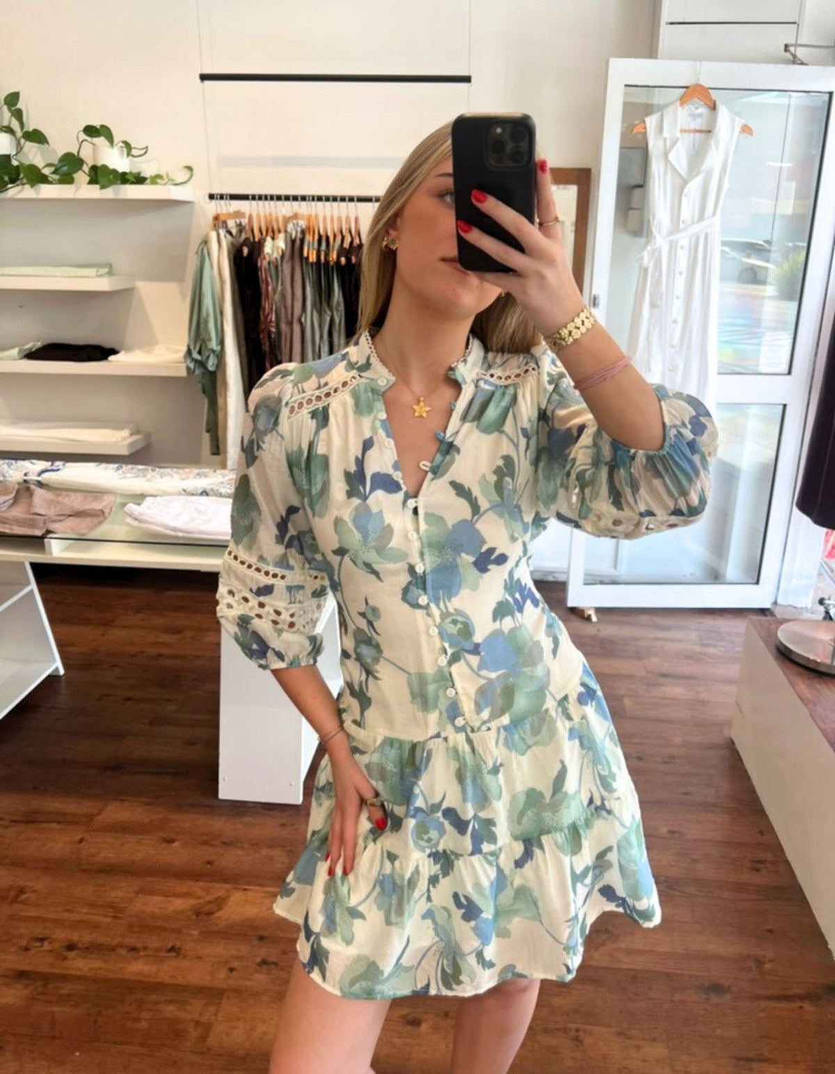 Arin 3/4 Sleeve Dress in Blue Floral