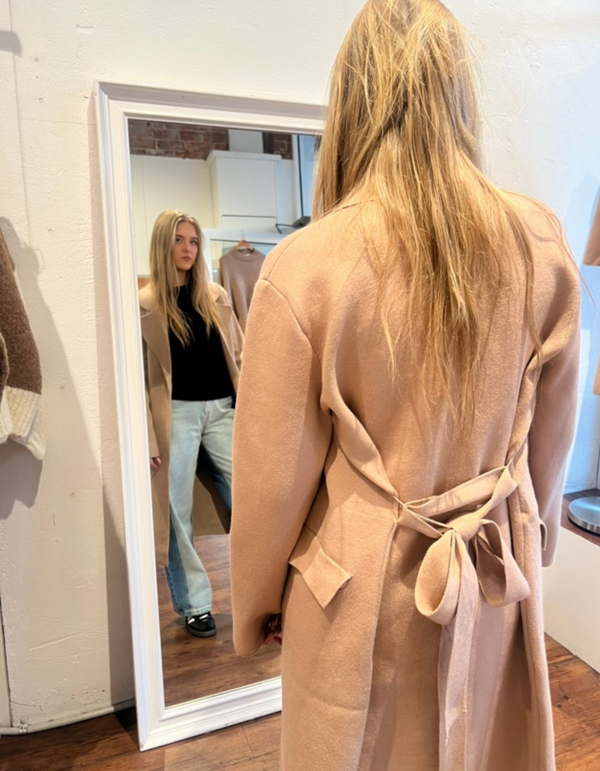 Ash Coatigan with Fabric Waist Tie in Camel