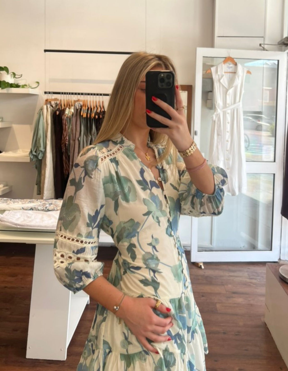 Arin 3/4 Sleeve Dress in Blue Floral