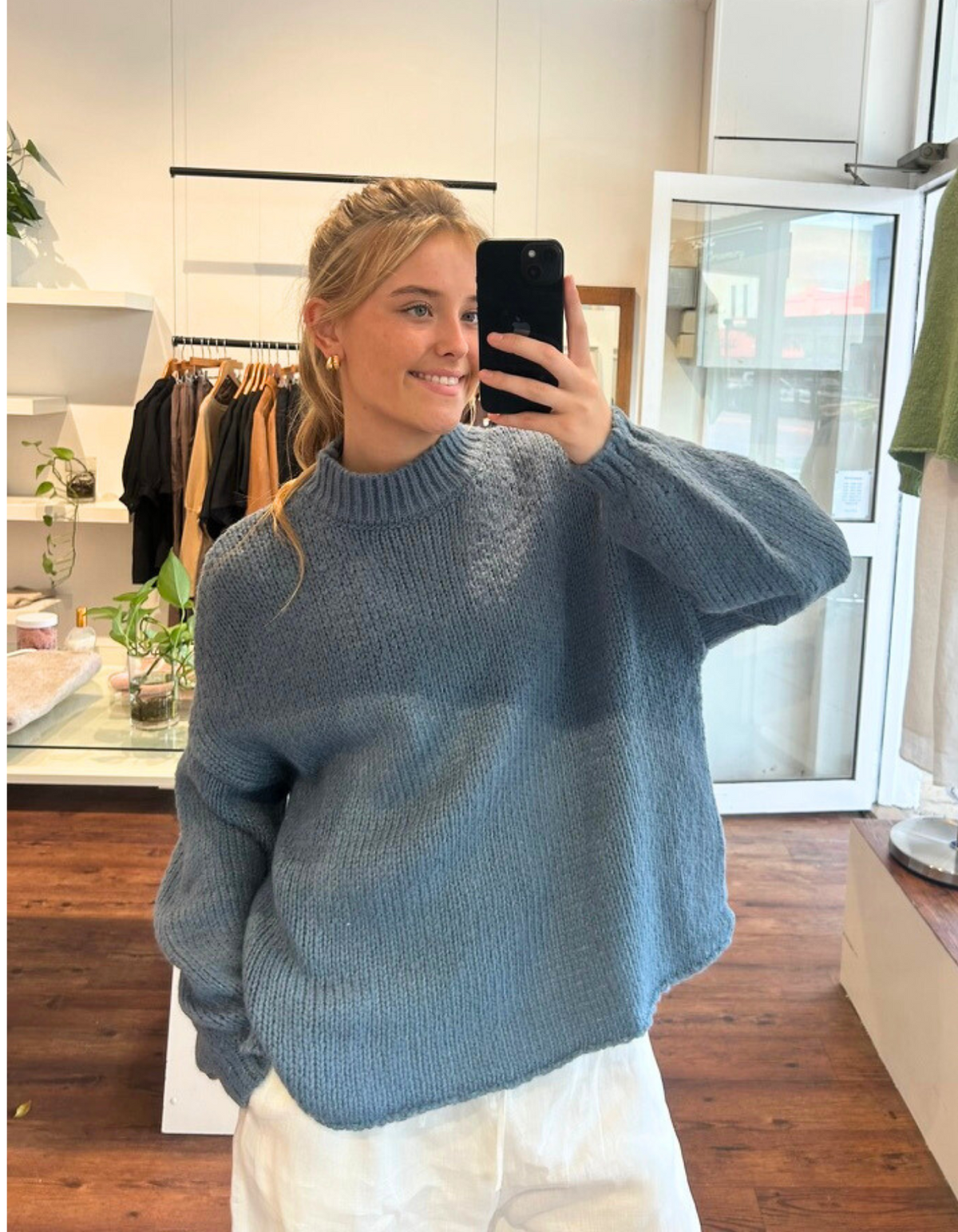 Cove Crew Neck Oversized Knit Jumper in Blue