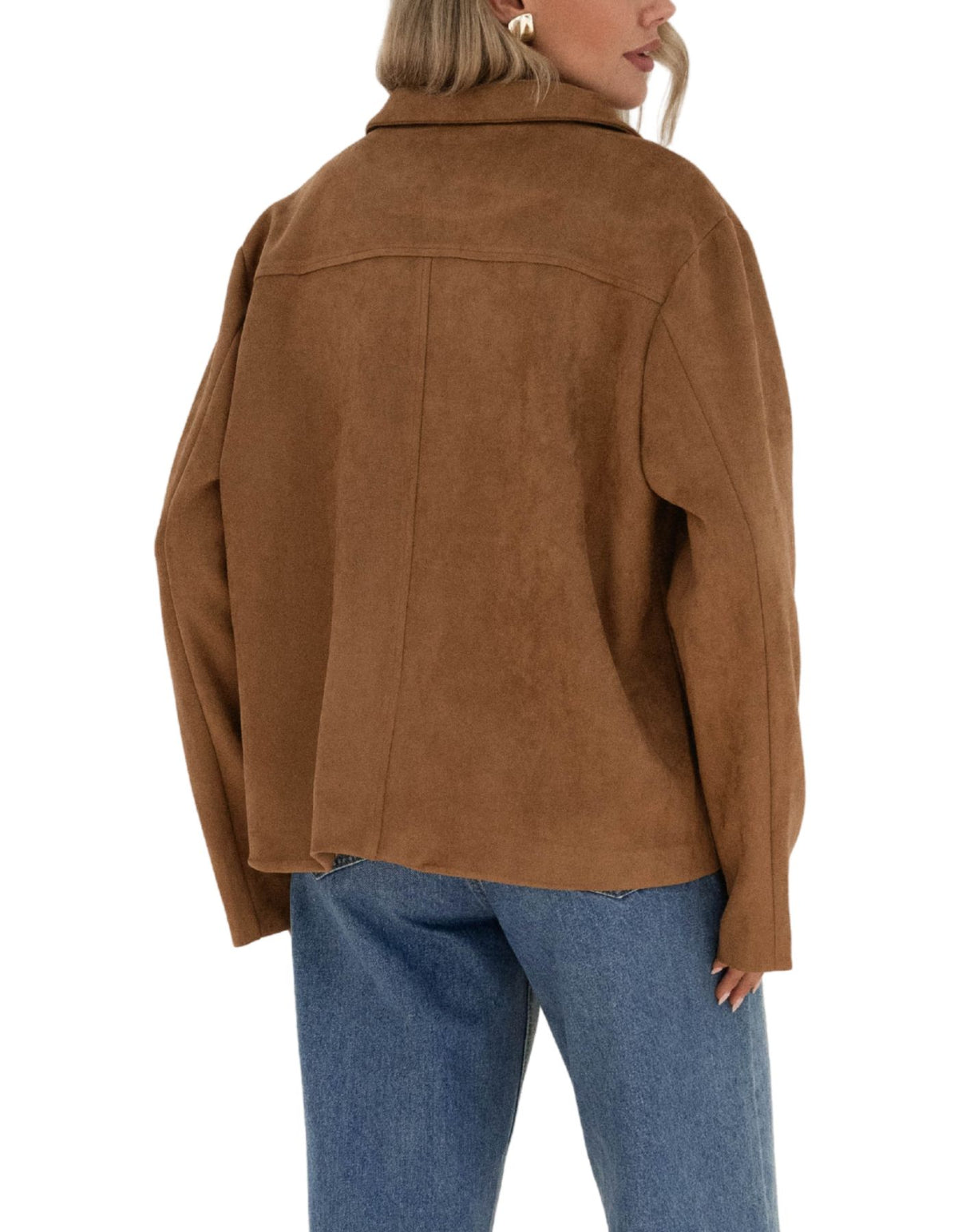 Reese Relaxed Button Up Suede Jacket in Camel