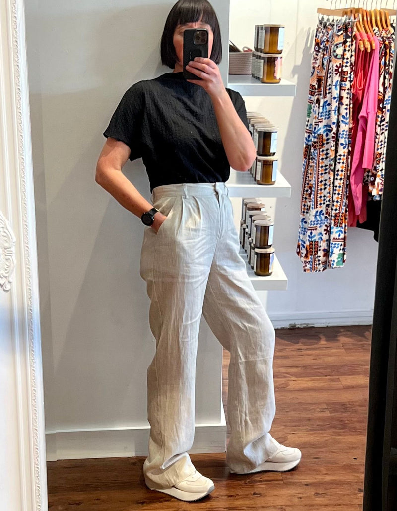 Rome Elastic Back Linen Pants in Oatmeal