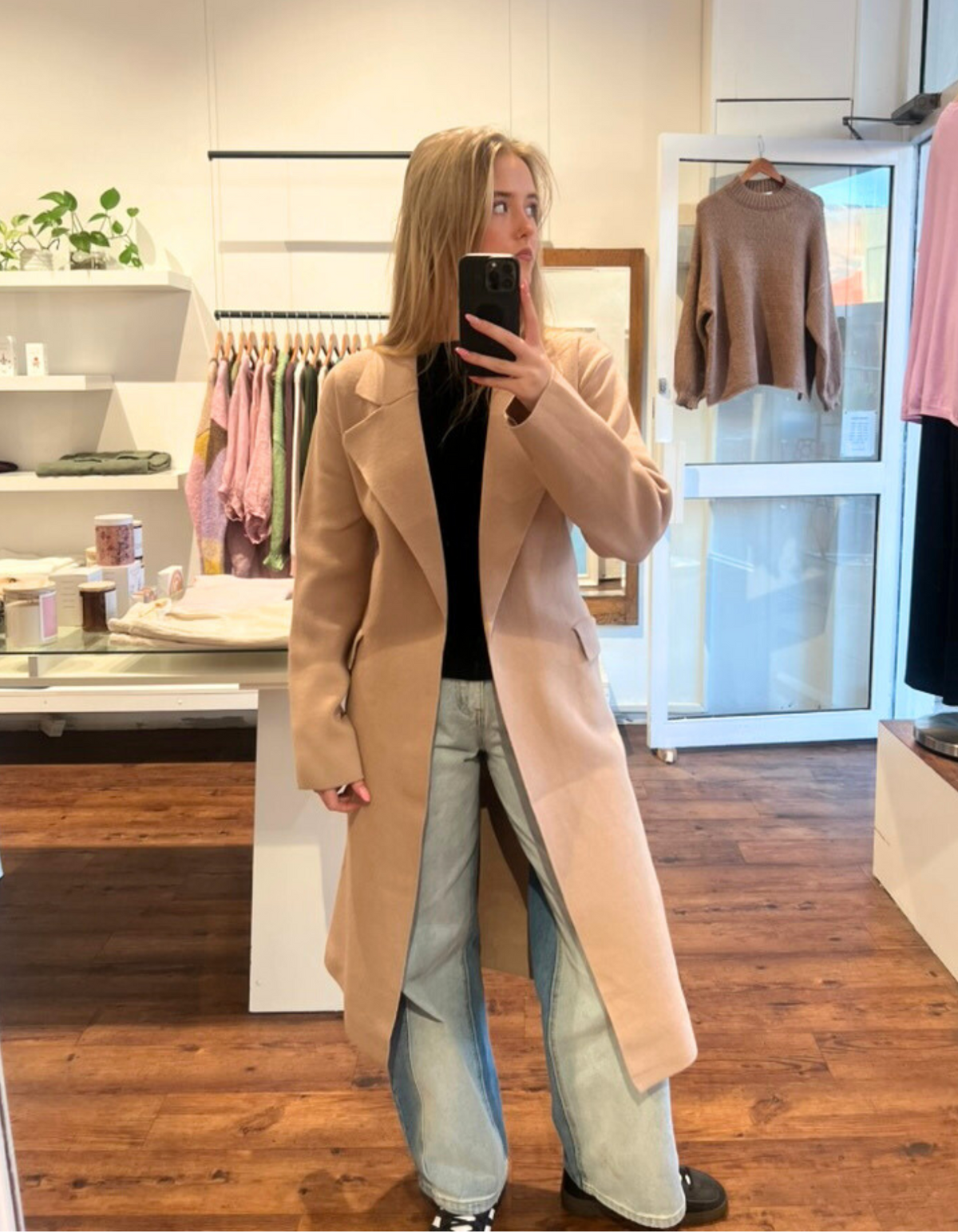 Ash Coatigan with Fabric Waist Tie in Camel